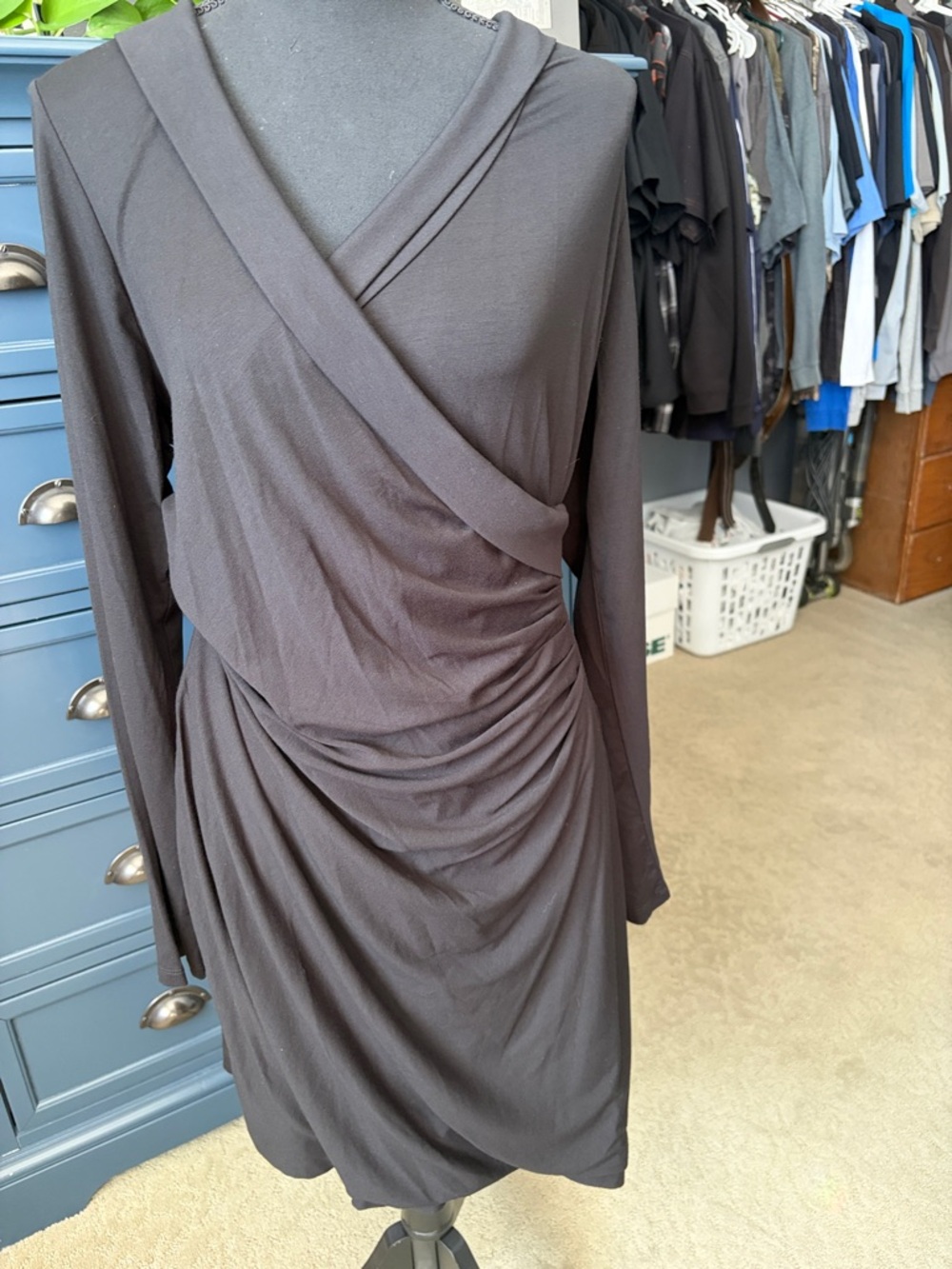 Banana Republic Black Long-Sleeve Wrap-Style Dress
